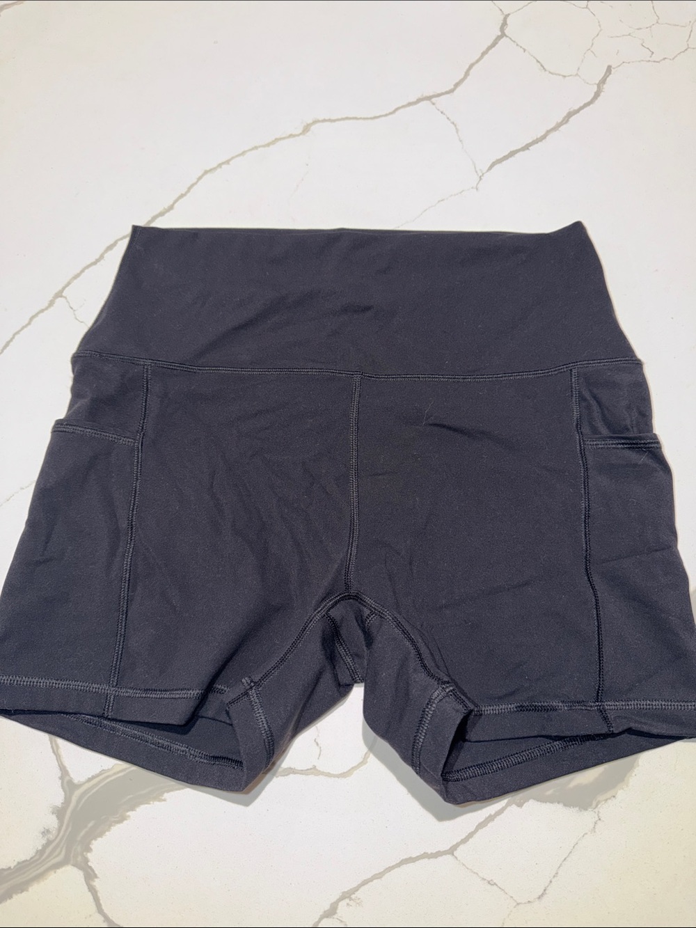 High-Rise Black Women's Bike Shorts with Side Pockets